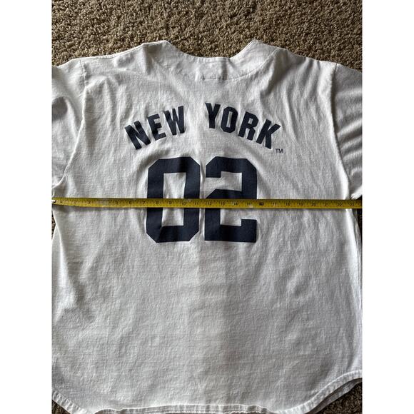 Vintage MLB New York Yankees #2 Jeter L/XL White Cotton Button Down Jersey - Picture 7 of 8